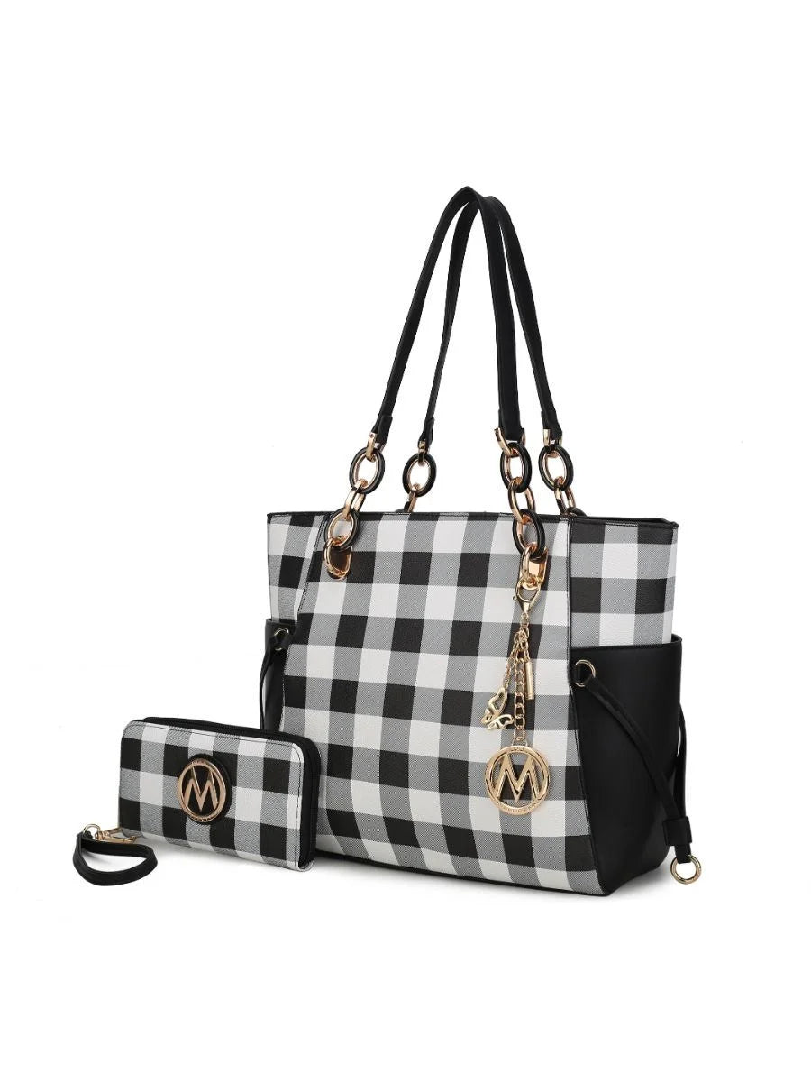 Checkered Tote Handbag with Wallet B8234