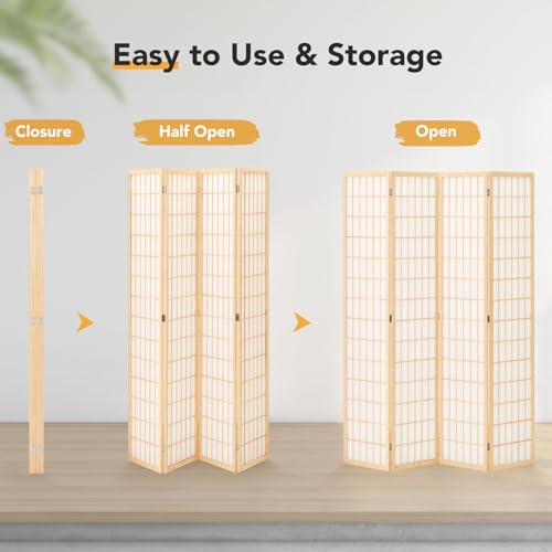 6 Panel Folding Shoji Screen Room Divider, 5.9 Ft, Natural J6469