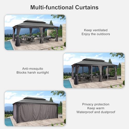 10' x 14' Permanent Hardtop Gazebo with Galvanized Steel Double Roof, Curtains and Netting Included M96664