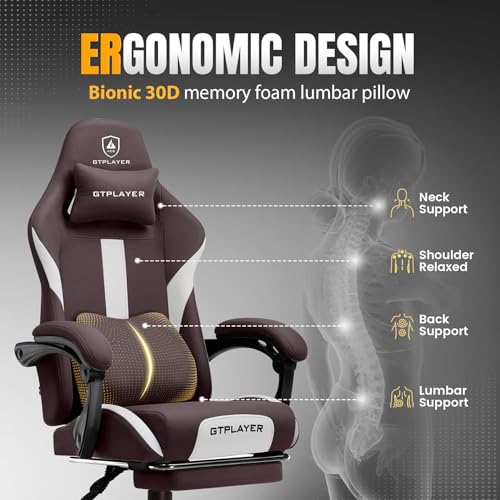 Gaming Chair Ergonomic Office Chair with Foot Rest, Breathable Fabric Computer Chair with Headrest and Lumbar Support V504535