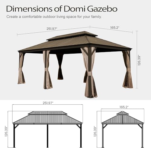 10 x 10 ft Hardtop Gazebo with Netting and Curtains, Galvanized Steel Roof for Patio and Garden X50618