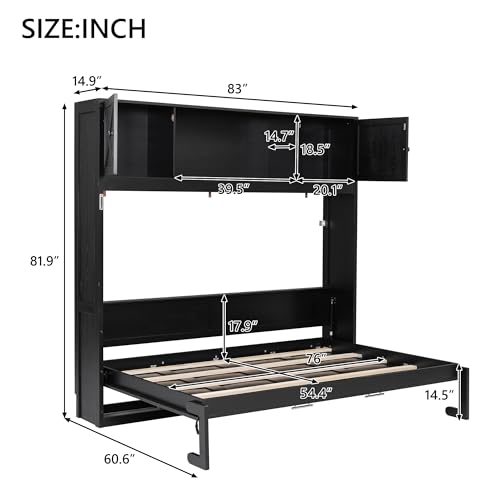 Queen Size Murphy Bed with Cabinet and LED Lights P178570