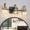 Black Gold Bathroom Light Fixtures, 3 Light Bathroom Vanity Lights Over Mirror, Mid Century Modern Vanity Light Brushed Gold Globe Bathoom Lighting Wall Sconces (Exclude Bulb)