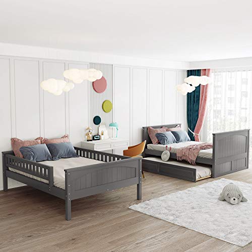 Twin Over Full Bunk Bed with Slide and Stairs for Kids E212