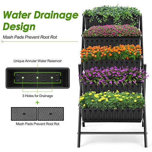 Vertical Raised Garden Bed, 5 Tiers Elevated Planter Box with Hooks for Vegetables Flowers T135112