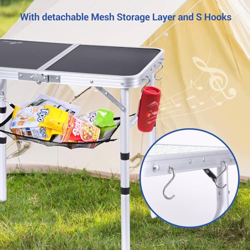 Adjustable Height Folding Camping Table with Mesh Layer Y4319