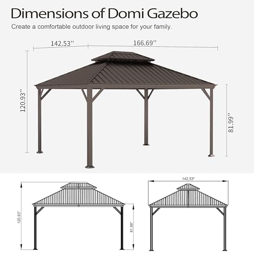 10 x 10 ft Hardtop Gazebo with Netting and Curtains, Galvanized Steel Roof for Patio and Garden X50618