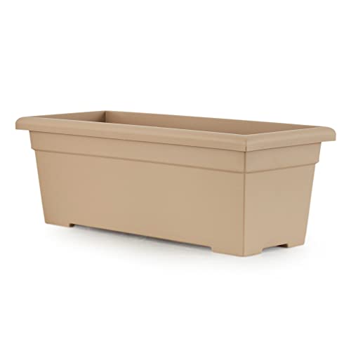 The HC Companies 28 Inch Romana Large Rectangular Planter Box - Lightweight Plastic Outdoor Plant Pot with Drainage for Decks, Patio, Pool, Chocolate