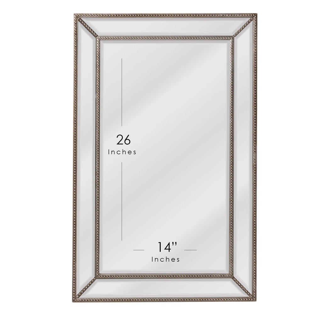 Champagne Silver Beaded Glass Framed Vanity Mirror - Rectangle for Bathroom & Living Room - 20"x32" Z524863
