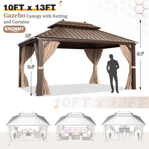 12x20 Hardtop Gazebo Double Roof Galvanized Steel Outdoor Aluminum Frame with Netting and Curtains M3306