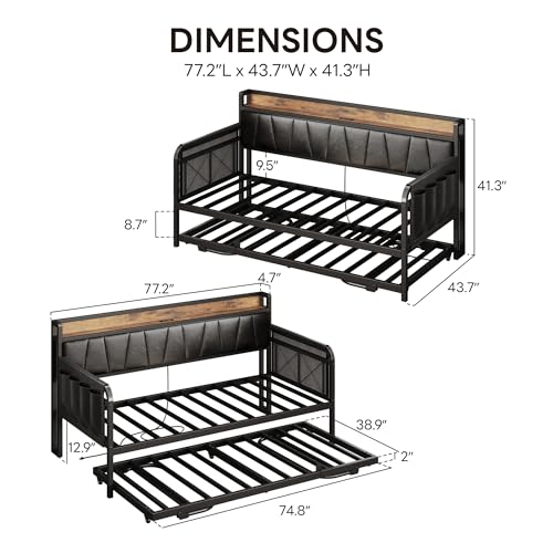 Daybed with Trundle and Storage Headboard, Twin Size, Grey M473750