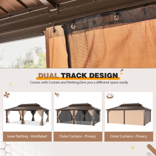 12x20 Hardtop Gazebo Double Roof Galvanized Steel Outdoor Aluminum Frame with Netting and Curtains M3306