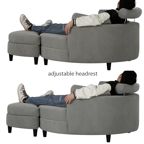 Corduroy Barrel Chair with Adjustable Headrest and Ottoman U714