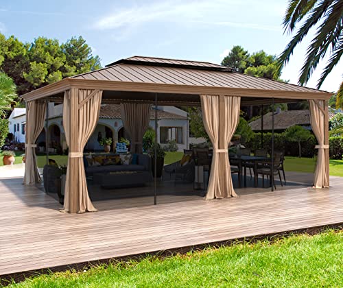 12x16 ft Hardtop Gazebo with Galvanized Steel Roof, Curtains and Netting V821