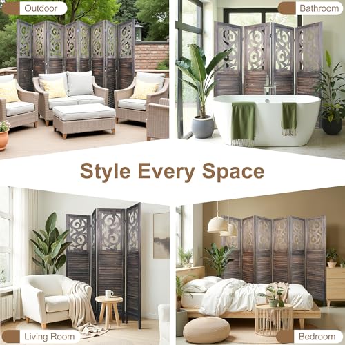 6 Panel Wooden Room Divider with Shelves B102027