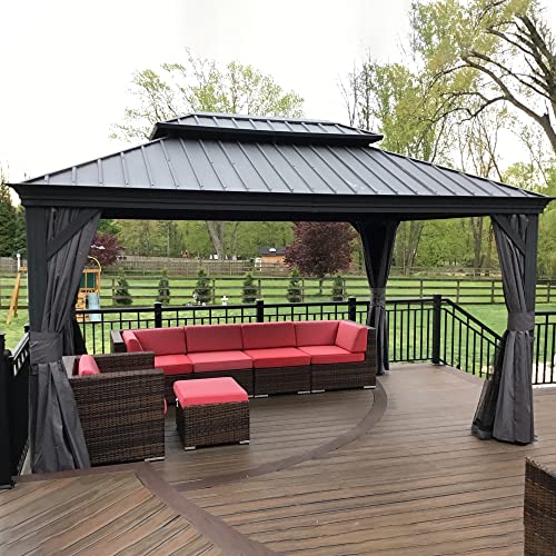 10' x 14' Permanent Hardtop Gazebo with Galvanized Steel Double Roof, Curtains and Netting Included M96664