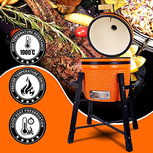 Ceramic Kamado Charcoal BBQ Grill and Smoker, 15 Inch with Tall Stand W2109