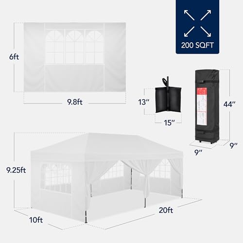 10x20 Party Tent, Waterproof Outdoor Canopy with Sidewalls Y555496