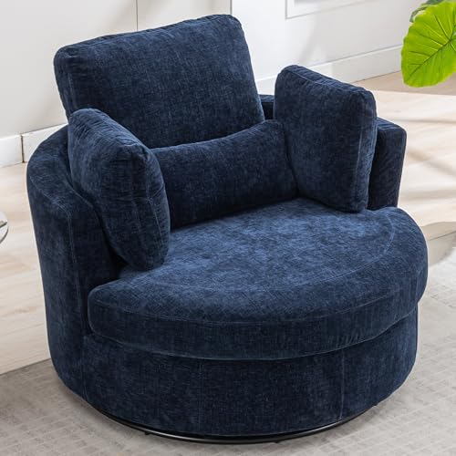 Oversized Swivel Barrel Chair with Ottoman, Chenille, Beige X252712