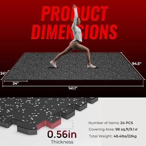 24 Pcs Interlocking EVA Foam Gym Mats with Rubber Top, Black A6287