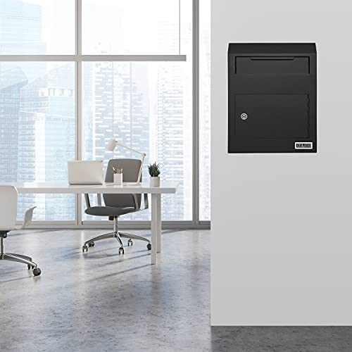 Wall Mount Locking Drop Box, Heavy Duty Steel Mailbox for Payments and Keys G356
