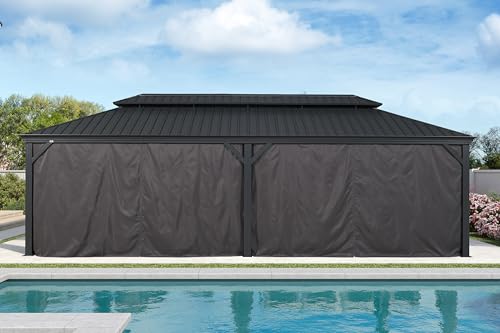 10' x 14' Permanent Hardtop Gazebo with Galvanized Steel Double Roof, Curtains and Netting Included M96664