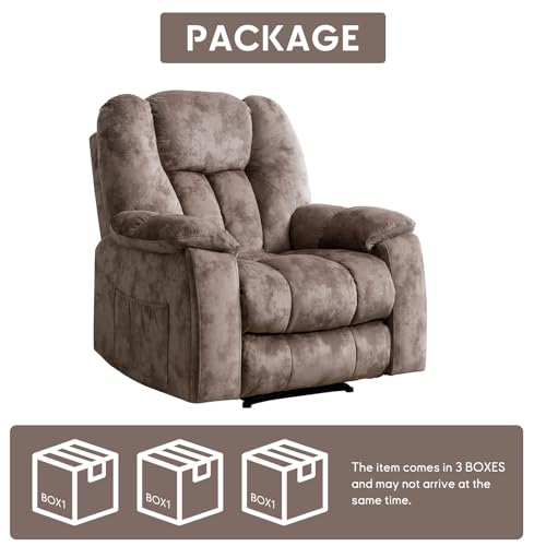 Manual Recliner Chair for Adults with Massage and Heat, Fabric, Brown C9569
