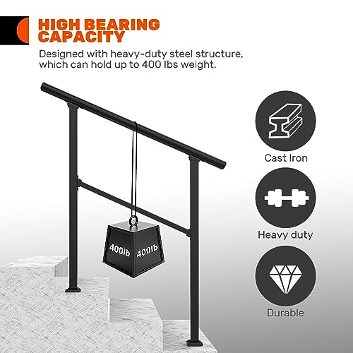 Outdoor Stair Railing for 2-3 Steps with Installation Kit C209