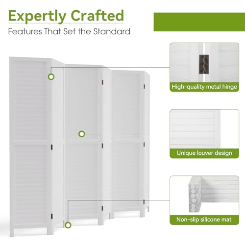 6 Panel Wood Room Divider Freestanding White 5.57 FT S6393