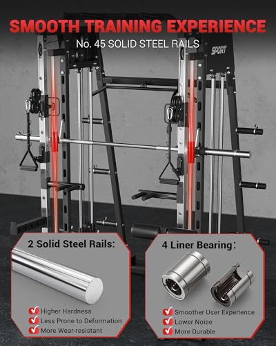 Smith Machine Home Gym All in One Squat Rack Power Cage with LAT Pull-Down and Cable Systems X5458