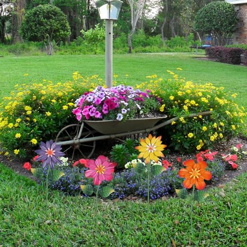 Metal Flower Decorative Garden Stakes, 4 Pcs 19" Outdoor Yard Art E201079