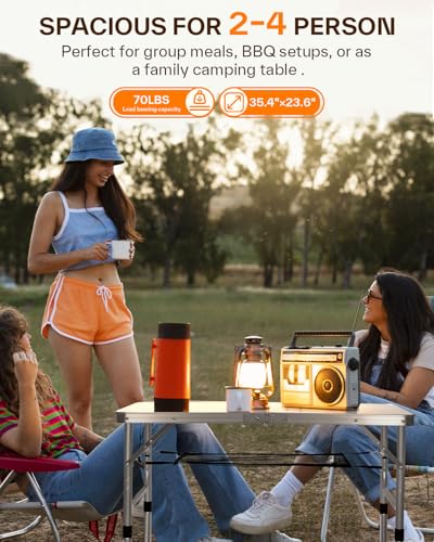 Adjustable Height Folding Camping Table with Mesh Layer Y4319