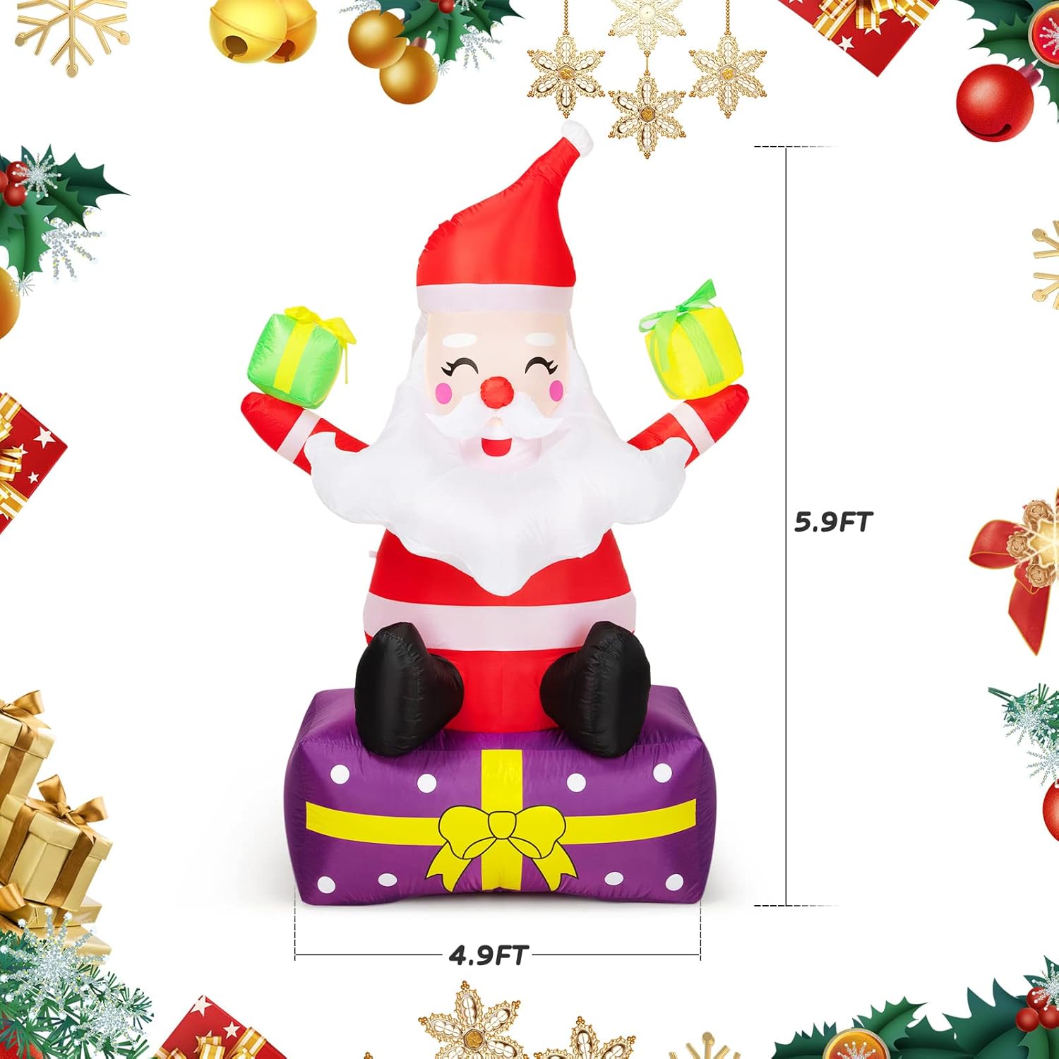 6 ft Christmas Inflatable Santa Claus with Gift Boxes, LED Lights, Yard Decor P832