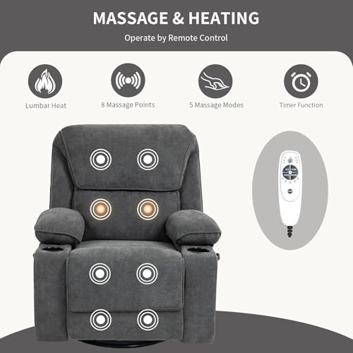 Massage Heated Swivel Rocking Recliner Chair with Cup Holders Z657