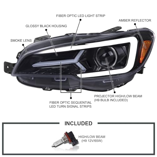 Projector Headlights with Sequential LED Turn Signal for 2015-2021 Subaru WRX STI Halogen, Pair D49483