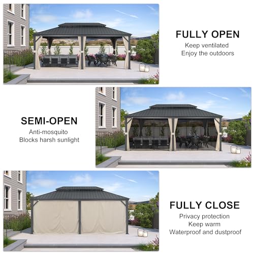 10' x 14' Permanent Hardtop Gazebo with Galvanized Steel Double Roof, Curtains and Netting Included M96664