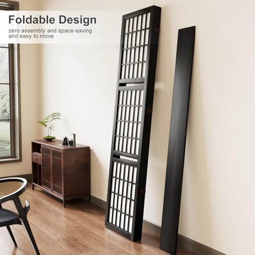 Japanese Shoji Folding Room Divider, 4 Panels, Black T762554
