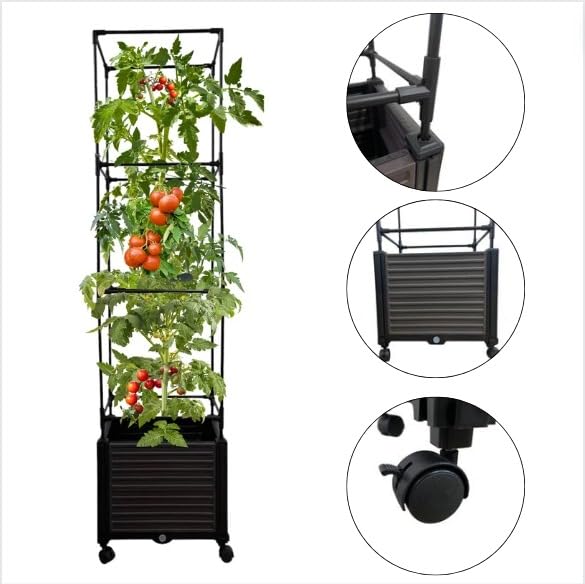 Large Outdoor Garden Planter Box with Trellis and Wheels, 2 Pack L6949