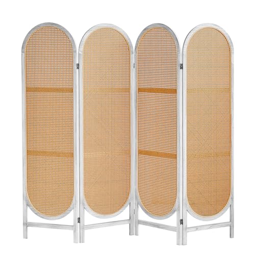 Foldable Wooden Room Divider with Hand-Woven Rattan Panels X6131