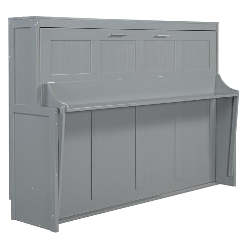 Queen Size Murphy Bed with Cabinet and LED Lights P178570