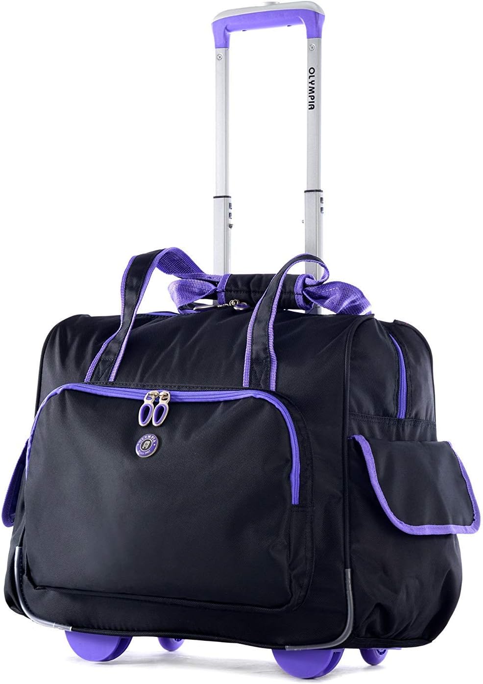 Olympia Deluxe Fashion Rolling Overnighter, Black/Purple