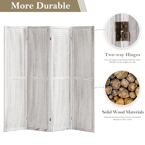 Wooden Pegboard Room Divider, 5.6Ft Folding Privacy Screen P5676
