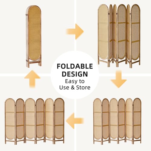 Foldable Wooden Room Divider with Hand-Woven Rattan Panels X6131