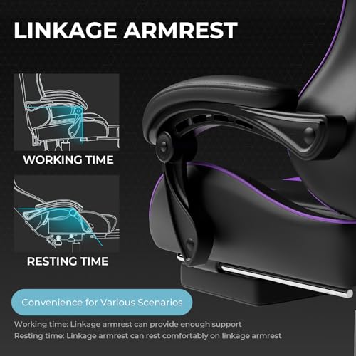 Gaming Chair with Footrest and Lumbar Support, Height Adjustable, 360° Swivel, Blue U7447
