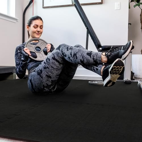24 Pcs Interlocking EVA Foam Gym Mats with Rubber Top, Black A6287