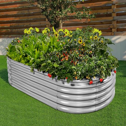 Galvanized Raised Garden Bed Kit, Oval Metal Planter Box for Vegetables E707229