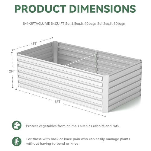 Galvanized Raised Garden Bed 8x4x2ft, Large Metal Planter Box for Vegetables, Flowers, Herbs J9369