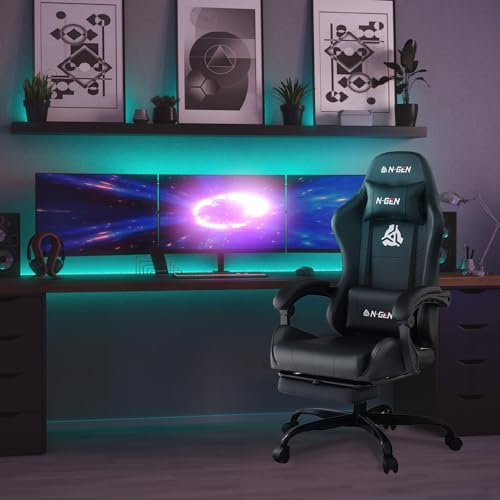 Gaming Chair with Footrest Lumbar Support High Back Recliner Ergonomic Leather Q8605