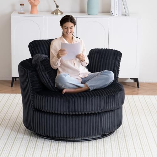 Swivel Barrel Chair with Ottoman for Living Room Bedroom, White W553228