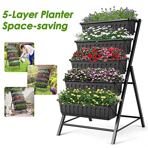 Vertical Raised Garden Bed, 5 Tiers Elevated Planter Box with Hooks for Vegetables Flowers T135112